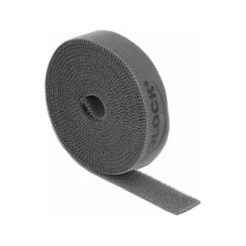 Montageband DeLOCK Klettband auf Rolle L 2 m x B 15 mm grau