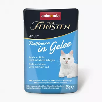 Animonda Vom Feinsten Adult Raffinesse Nassfutter für Katzen in Gelee mit Huhn und Kabeljau, 85 g