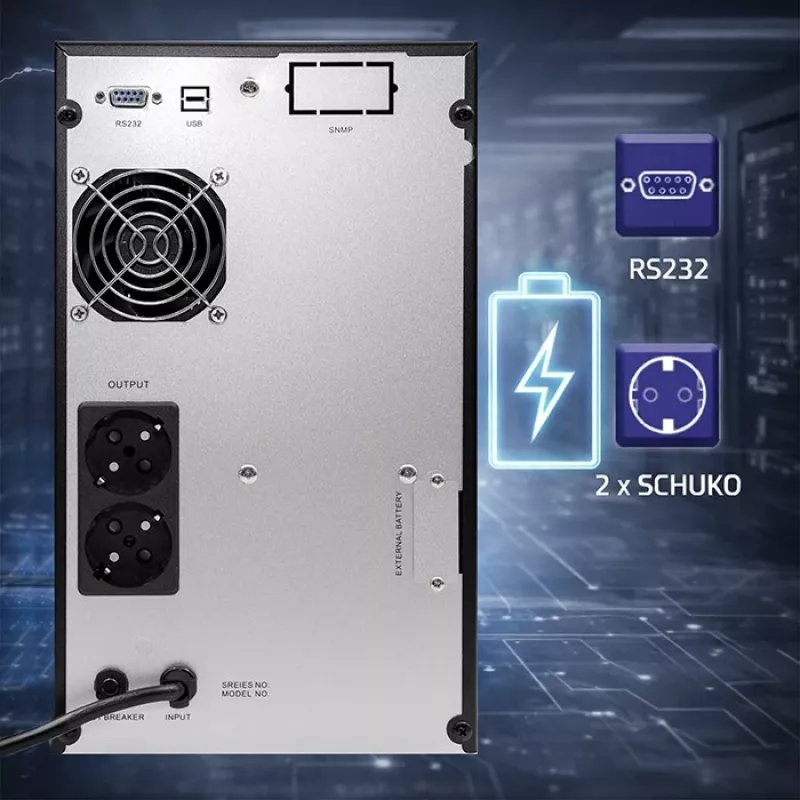 UPS QOLTEC Pure Sine Wave 2kVA 1600W mit AVR und LCD-Display