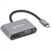 Manhattan USB-C Dock/Hub, Anschlüsse (x4): HDMI, USB-A, USB-C und VGA, mit Power Delivery (PD) 87W – externes USB-C-Ladegerät erforderlich (nicht im Lieferumfang). USB-betrieben (kein externes Netzteil erforderlich), wenn PD nicht verwendet wird, Aluminium