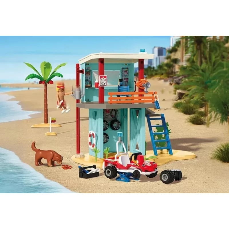 Spielset PLAYMOBIL Rettungsturm und Strandbuggy 71903 – Spielset mit Turm und Buggy