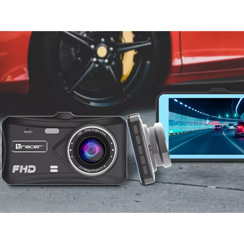 Dashcam TRACER 4TS Full HD Dual-Channel-Dashcam, 2 MP Hauptkamera, 0,4 MP Innenkamera, 140°/60° Winkel, 4 Zoll IPS-Anzeige, 150 mAh Akku, Aluminiumgehäuse, Parkassistent