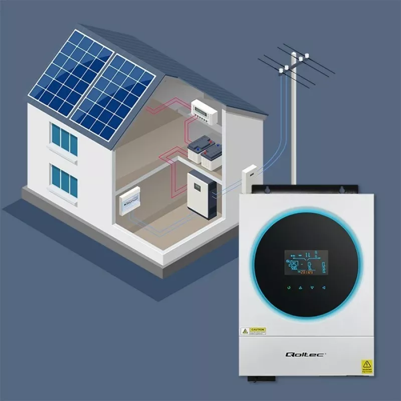 Qoltec, Spannungswandler, Hybrid-Solar-Wechselrichter Off-Grid 4kVA 4kW 120A MPPT LCD Wi-Fi BMS Sinus