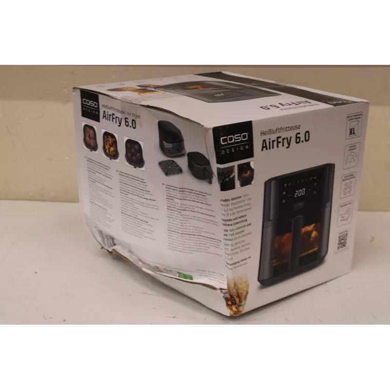 Caso Designer Heißluftfritteuse AirFry 6.0, Fassungsvermögen 6 L, Schwarz | Caso Designer Heißluftfritteuse | AirFry 6.0 | Leistung 1700 W | Fassungsvermögen 6 L | Schwarz | BESCHÄDIGTE VERPACKUNG, KLEINE BEULE AM SEITENTEIL