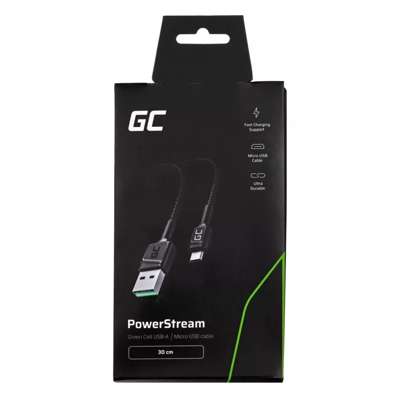 USB 2.0 Kabel Grün Cell KABGC23, USB A auf Micro-USB B, 0,3 m, schwarz