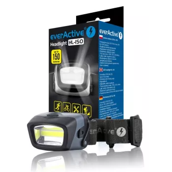Stirnlampe everActive HL-150, Kopflampe, 150 lm, 3 W, IPX4, 3×AAA, schwarz