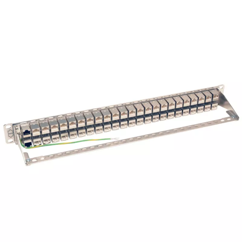 Tripp N254-048-SH-6A 48 Ports 1 HE Rackmontage geschirmtes Cat6a STP Durchgangs-Patchpanel - RJ45 Ethernet - TAA - 10 Gigabit Ethernet - RJ-45 - Cat6a - Silber - Weiß - Rackeinbau