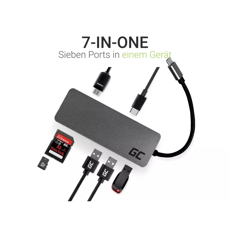 Green Cell AK50 - USB 3.2 Gen 1 (3.1 Gen 1) Type-C - USB 2.0 - USB 3.2 Gen 1 (3.1 Gen 1) Type-A - USB 3.2 Gen 1 (3.1 Gen 1) Type-C - MicroSD (TransFlash) - SD - Silber - Apple MacB