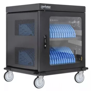Manhattan Laptop-Ladewagen/-Trolley über AC-Adapter (EU) 32 Fächer, Installieren Sie den AC-Adapter (Netzkabel) des Geräts im Gerät, Geeignet für ALLE Laptops (bis 15,6 Zoll), iPads, MacBooks, Chromebooks, andere USB-C-Geräte, Fächer 380 x 30 x 280 mm, Schrank, Abschließbar