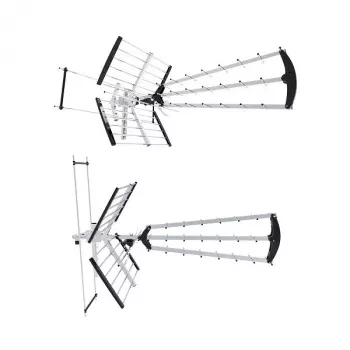 Outdoor-/Innen-DVB-T-Antenne LIBOX LB2000 mit 69 dB Verstärker, duale Polarisation, 174–790 MHz, Aluminium/Schwarz