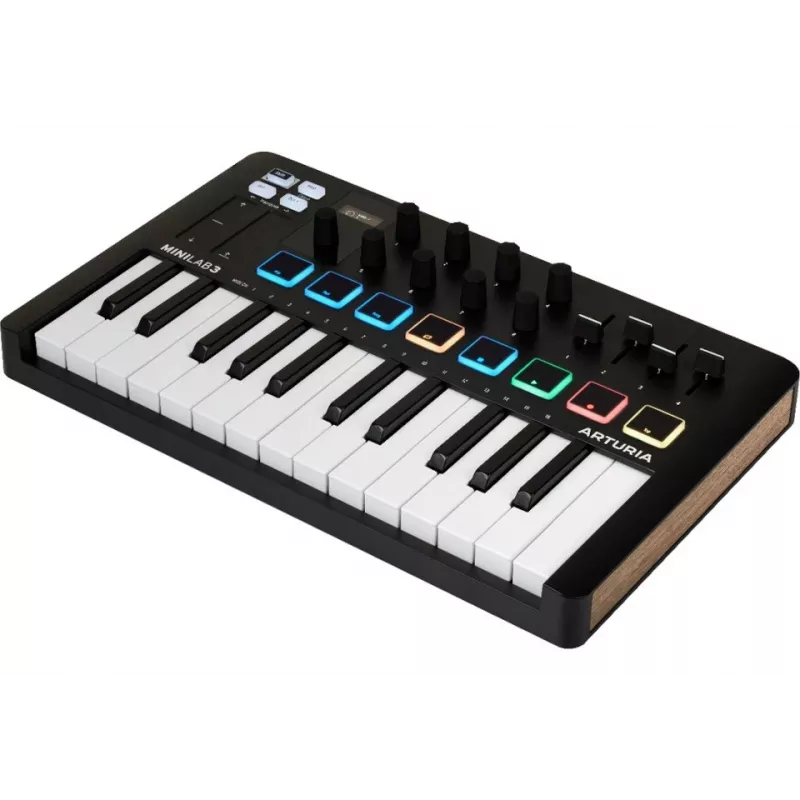 MIDI-Controller ARTURIA MiniLab 3 — 25-tastige kompakte USB-MIDI-Tastatur mit MIDI-Ausgang, mehrfarbig hinterleuchteten Pads