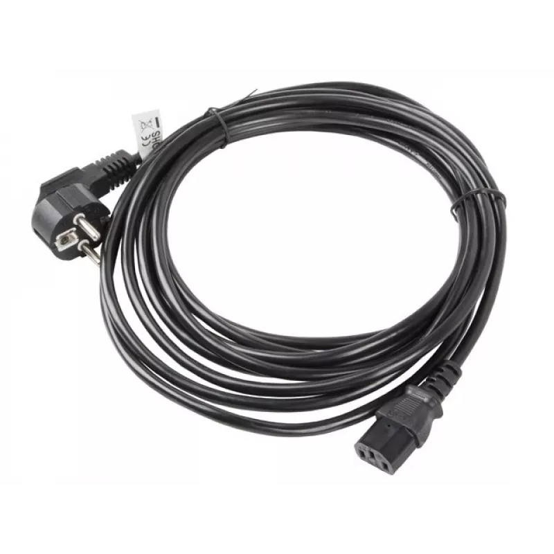 Netzkabel LANBERG CA-C13C-11CC-0050-BK – 5 m, C13-Kupplung auf CEE7/7, abgewinkelt C13