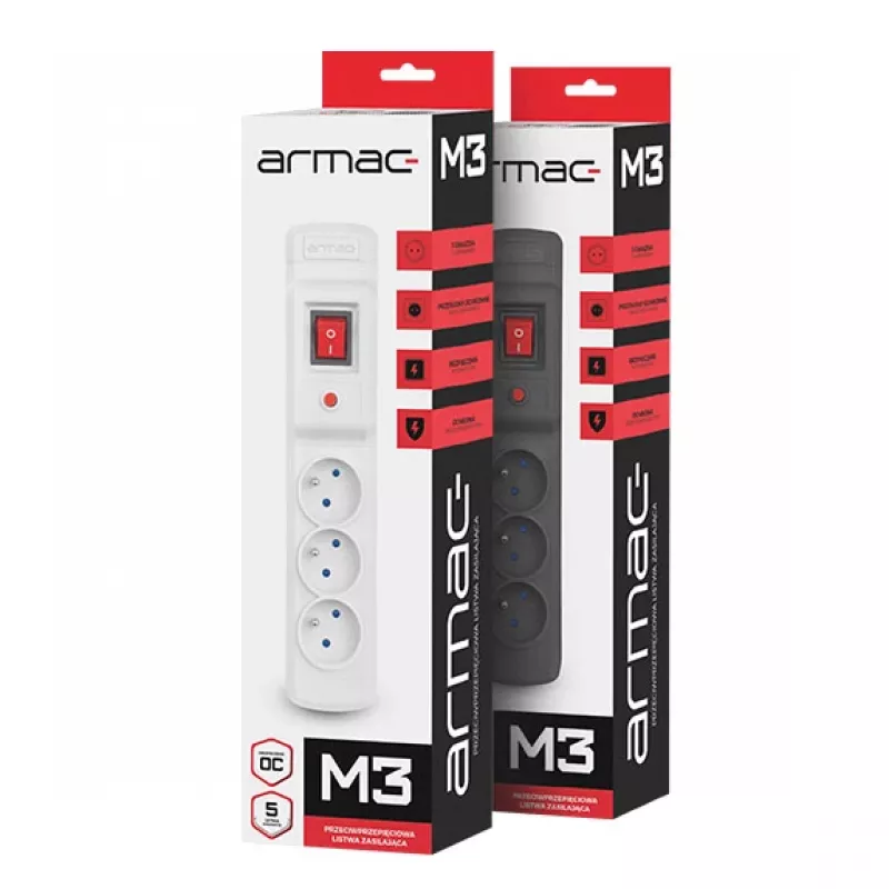 Steckdosenleiste ARMAC Multi M3 mit 3 Steckdosen und 5 m Kabel, grau