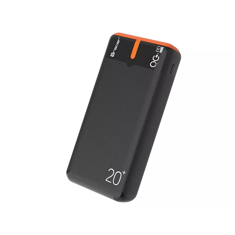 Tragbares Ladegerät TRACER EnerGen 20000 mAh, Power Delivery 20W, USB-C-Eingang, 2×USB-A-Ausgänge, Unterstützung für 3 Geräte, orange