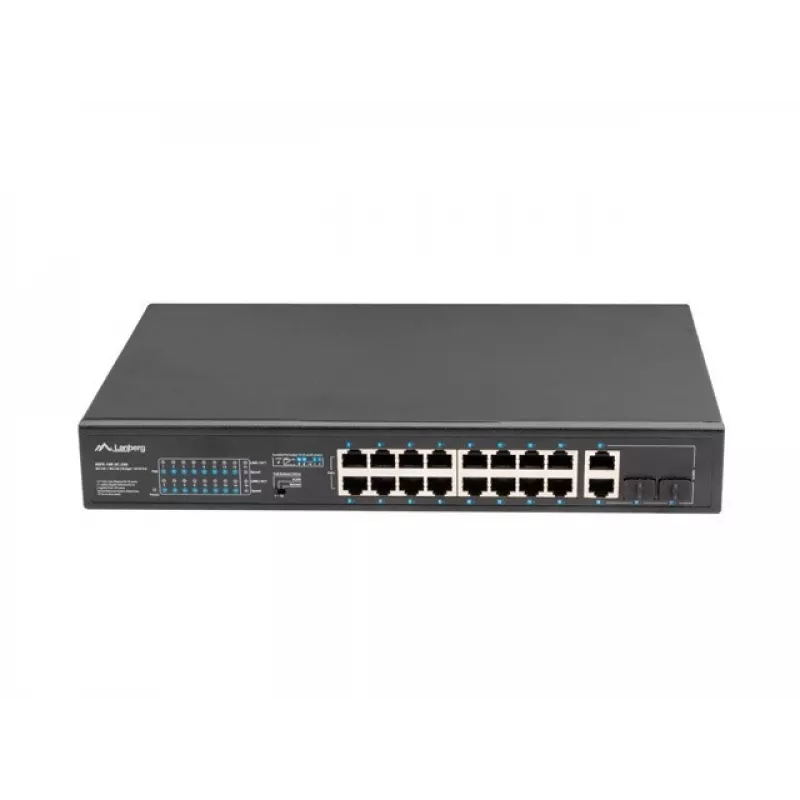 Unmanaged Switch LANBERG RSFE-16P-2C-250 — 18-Port Gigabit, 16x PoE+ (30W), 2x SFP, 250W, 1U, Metall, Rackmontage
