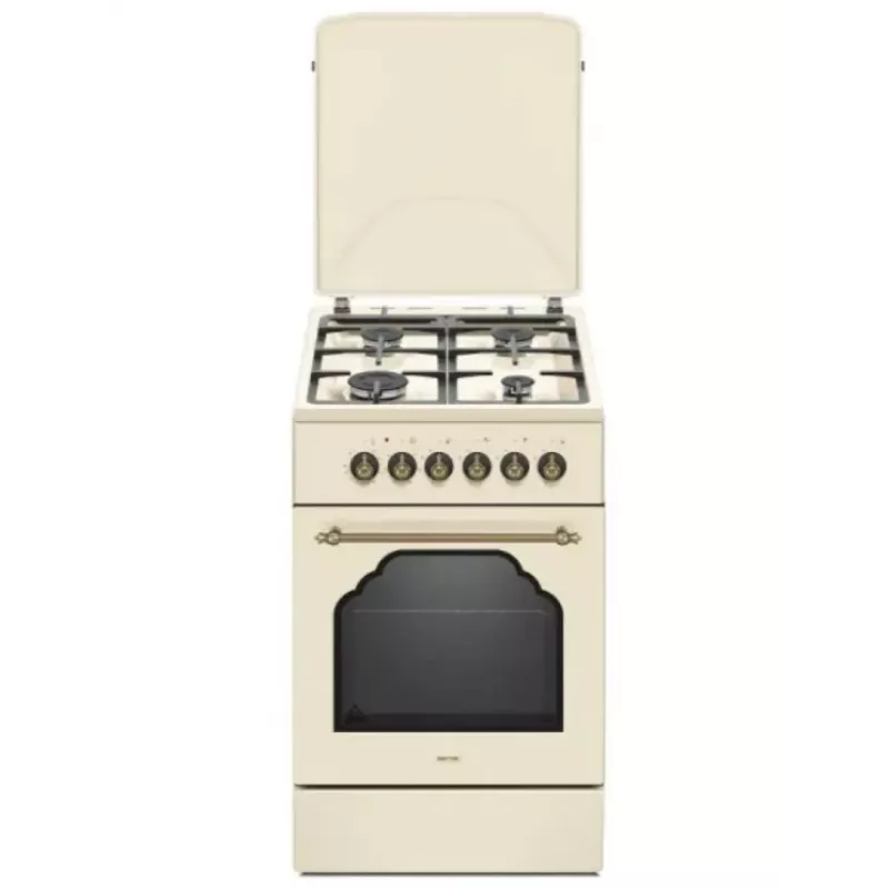Gas-Elektroherd MPM MPM-56-KRM-14, 56 cm, 4 Gasbrenner, Elektrobackofen, creme