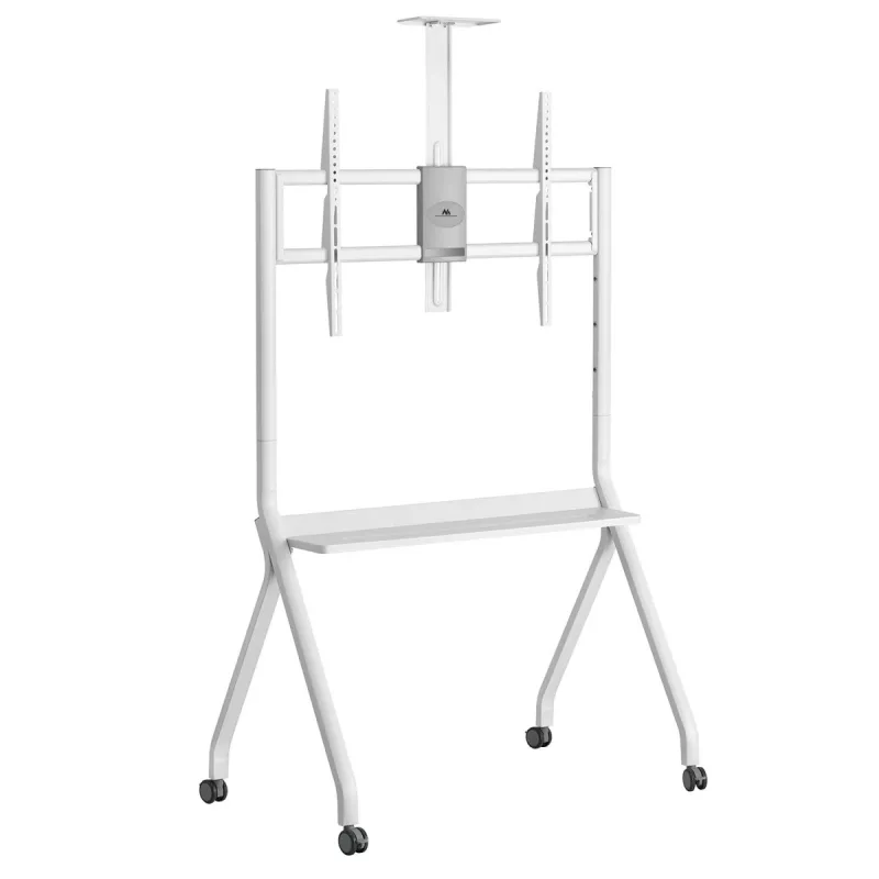 Boden-TV-Ständer MACLEAN MC-114 W für Displays 55 Zoll–100 Zoll, weiß, VESA bis zu 900x600, maximale Belastung 120 kg, Höhe 115–152 cm, Ablage