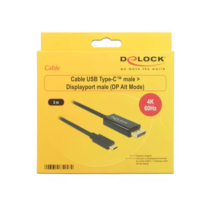 Delock Kabel USB Typ-C Stecker > Displayport Stecker (DP Alt Mode) 4K 60 Hz 3m schwarz