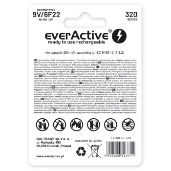 Wiederaufladbare Batterie everActive EVHRL22-320 9V NiMH prismatisch 8,4V, 55 g, 48,5 mm