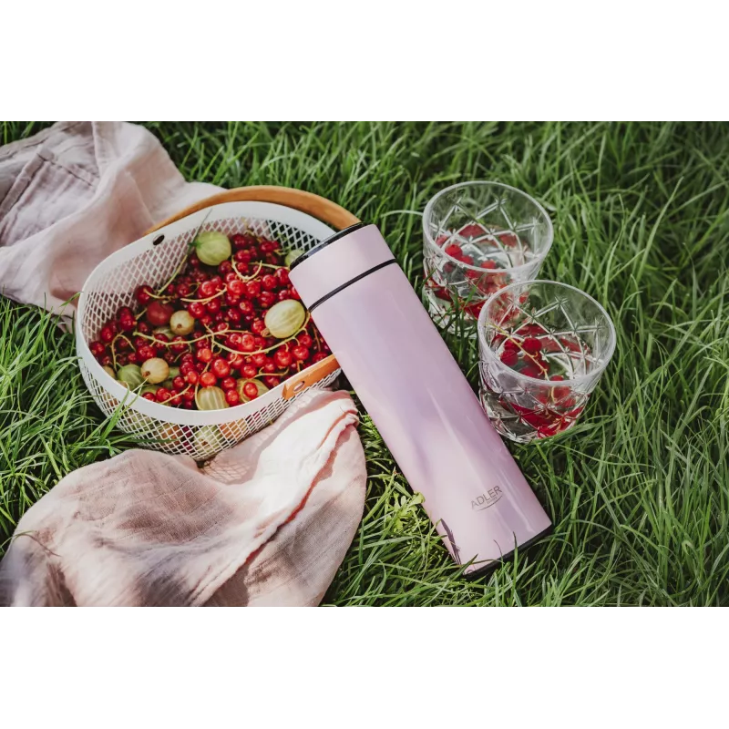 Thermosflasche Adler AD 4506P Edelstahl mit Silikonhülle, pink, vakuumisoliert