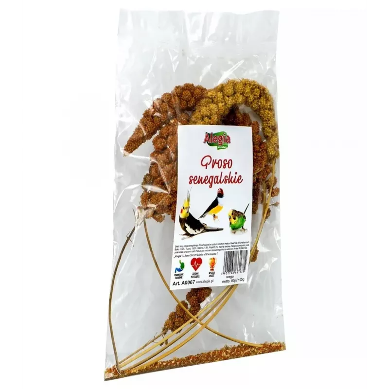 Leckerli für Vögel und Nagetiere Alegia Senegalhirse-Mischung, Getreidegeschmack, 80 g Beutel