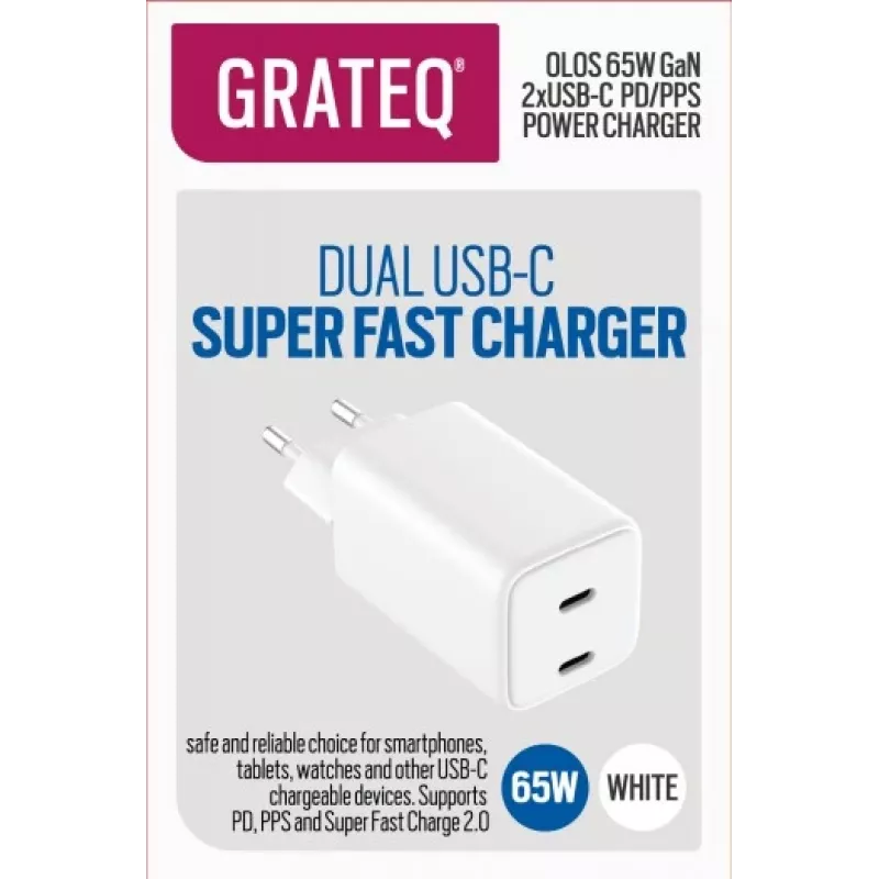 Ladegerät GRATEQ OLOS PD/PPS 2xUSB-C 65W Schnellladegerät 35W