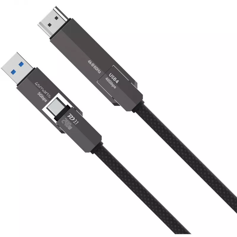 USB4 HDMI-Kabel 4smarts ComboCord 240W 1,5 m – USB4 auf HDMI, 240W Stromversorgung, 1,5 m Länge