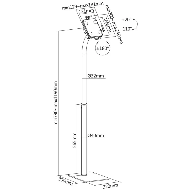 Tablethalter MACLEAN MC-467W höhenverstellbar kompatibel mit Tablets