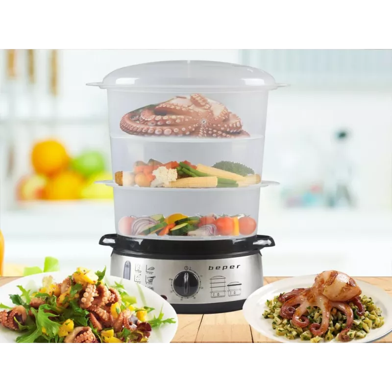 Dampfgarer Beper BC.250 3 Körbe Arbeitsplatte 800 W Edelstahl