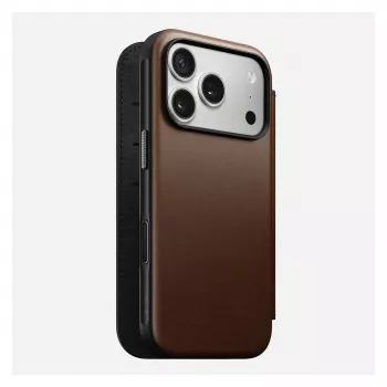 Leder-Folio-Handyhülle Nomad Modern Leather Folio für iPhone 17 Pro – braun, passend für 6,3 Zoll (16 cm), 4 Kartenfächer