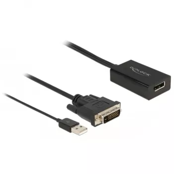 Delock - Adapterkabel - DVI-D, USB (nur Strom) (M) auf DisplayPort (W) - DisplayPort 1,2 - 50 cm - Unterstützung von 4K 30 Hz - Schwarz (63189)