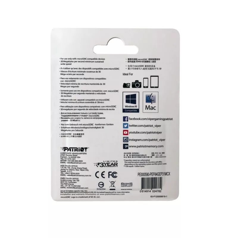 Patriot Memory PEF64GEP31MCX Speicherkarte 64 GB MicroSDXC Class 10