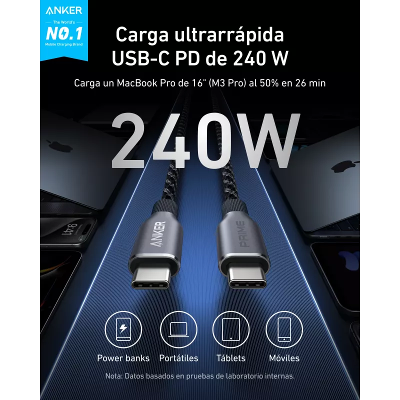 Anker Innovations Prime USB-C auf Kabel 90cm 240W Upcycled-Geflecht - Kabel - Digital/Daten (A88E2011)