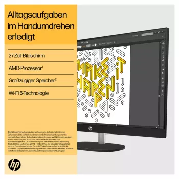 HP 27-cr0471ng - All-in-One (Komplettlösung) - Ryzen 7 7730U - RAM 16 GB - SSD 512 GB - NVMe - Radeon Graphics - 1GbE, Wi-Fi 6, Bluetooth - WLAN: 802.11a/b/g/n/ac/ax, Bluetooth