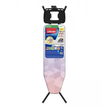 Vollformat-Bügelbrett VILEDA Dimond Plus 173270 — 1200×380 mm, höhenverstellbar 77–97 cm, Baumwollbezug, Stahlbeine, Bügeleisenablage