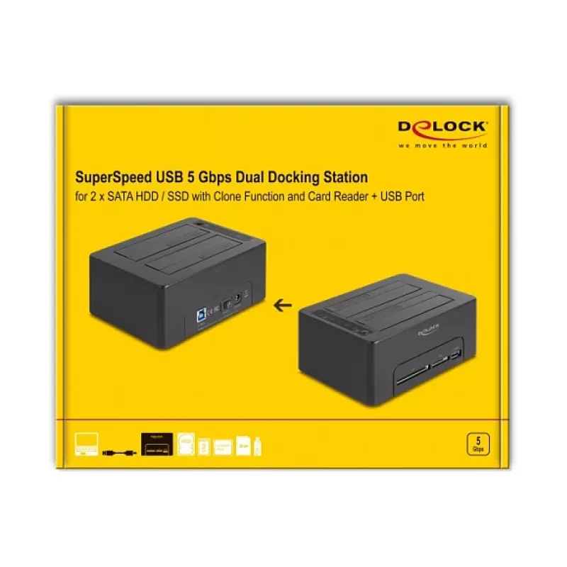DeLOCK USB Dual-Dockingstation für 2 x SATA HDD SSD Klonfunktion Kartenleser