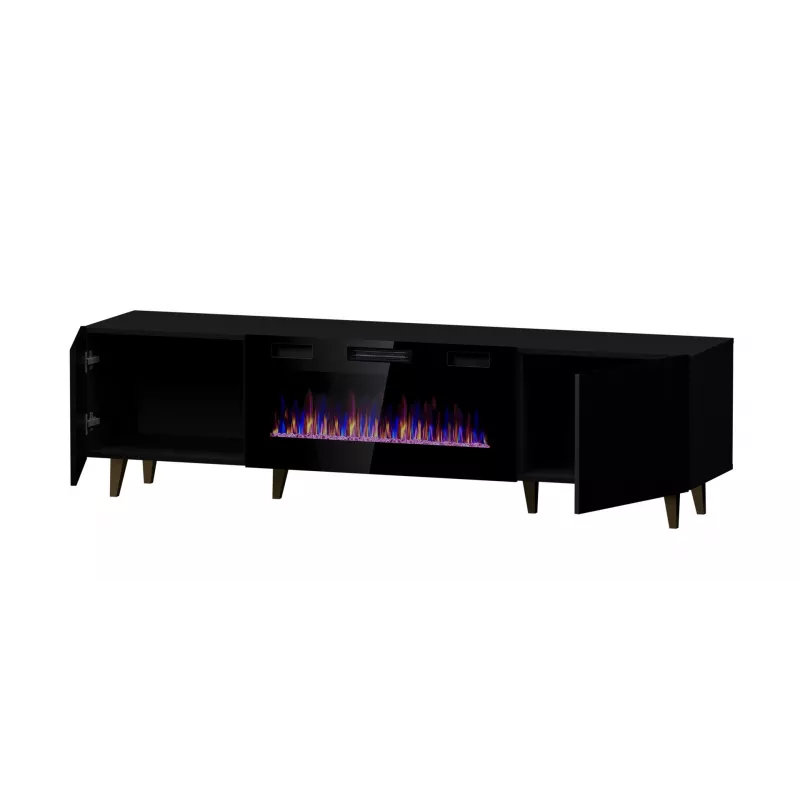 TV-Schrank Cama Meble PAFOS EF mit elektrischem Kamin 180x42x49 cm, schwarz matt, 2 Türen, 1400–1600 W
