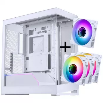 PHANTEKS NV-Series NV5 MK2 ATX-Gehäuse, gehärtetes Glas, DRGB - Mattweiß + 3er-Pack M25 Gen2 PWM D-RGB Lüfter Reverse Blade + 1x Normaler Lüfter - 120 mm