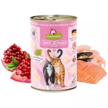 Nassfutter für Katzen Fox4Pets GranataPet DeliCATessen Lachs & Meeresfrüchte 400 g – getreidefrei, Alleinfuttermittel für ausgewachsene Katzen