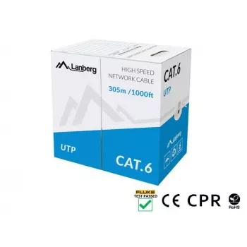LANBERG Netzwerkkabel Cat6 U/UTP LCU6-11CU-0305-S, 305 m, 23 AWG, grau, HDPE-Mantel