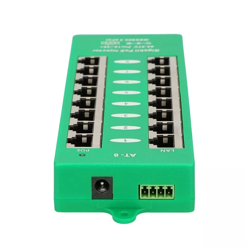 Extralink Gigabit PoE-Injektor 8-Port Aktiv, 8 Ports Gigabit 802.3at/af, Mode A
