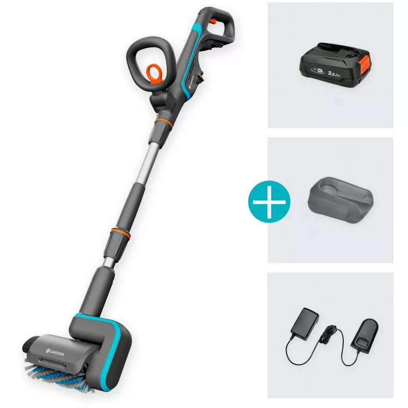 Elektrischer Terrassenreiniger GARDENA 14841-20 batteriebetrieben grün grau orange