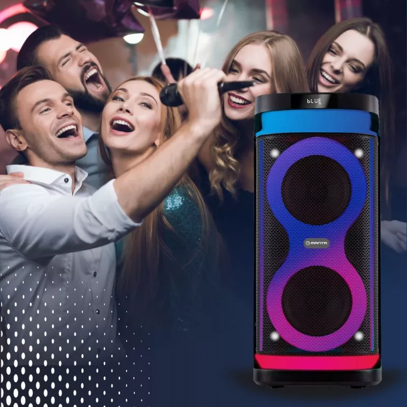 Tragbarer Lautsprecher MANTA SPK0601B100, 100 W, Bluetooth, Karaoke, drahtloses Mikrofon, Akku, Equalizer, Disco-Beleuchtung