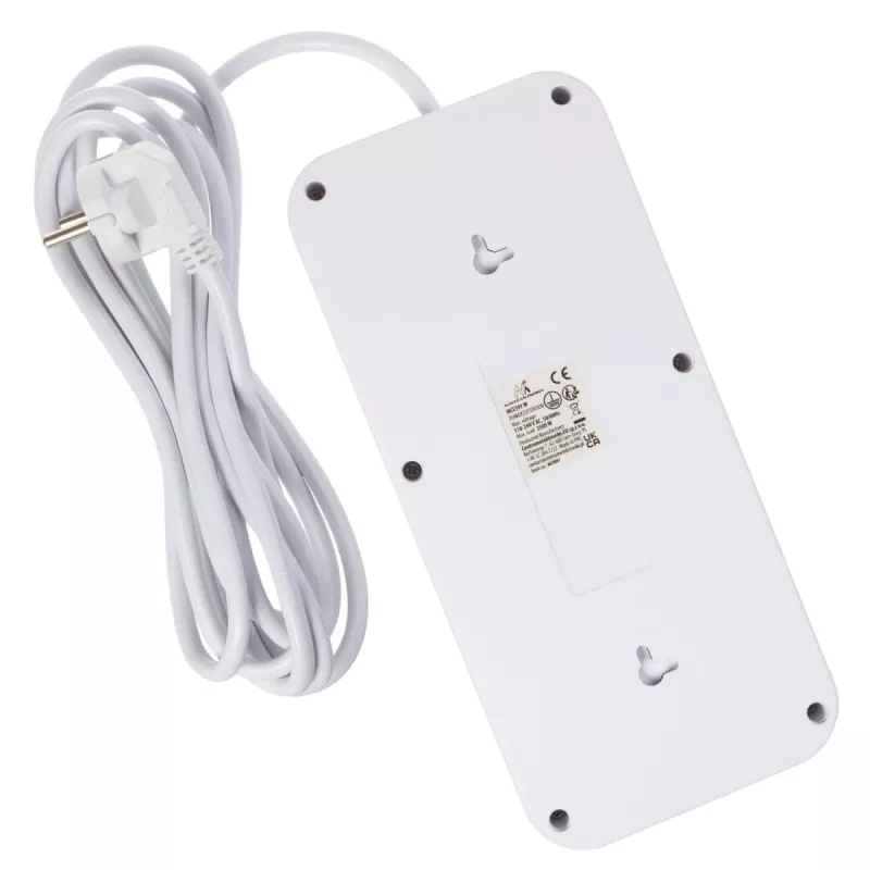 Steckdosenleiste MACLEAN MCE391 W — 6 Steckdosen, 4×USB-A + 1×USB-C, 3 m Kabel, 110–240 V, 2500 W, weiß