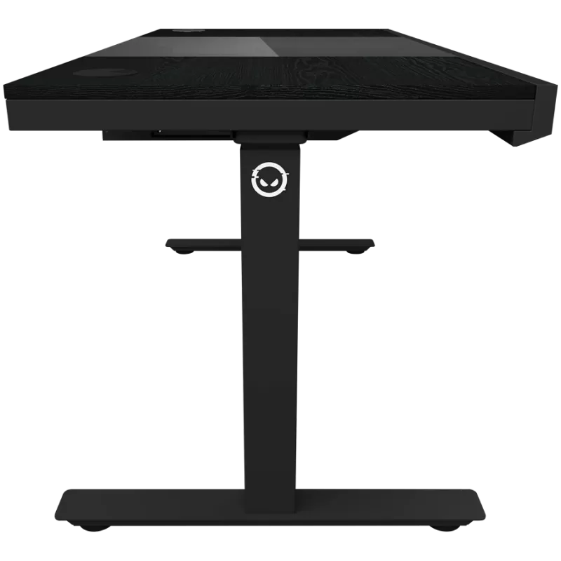 Dual-Motor-Sitz-/Steh-Höhenverstellbarer Gaming-Tisch mit integriertem PC-Gehäuse, kabellosem Ladegerät, RGB-Beleuchtung, Bedienfeld und USB-Anschlüssen, PB-Melamin-Tischplatte, schwarz