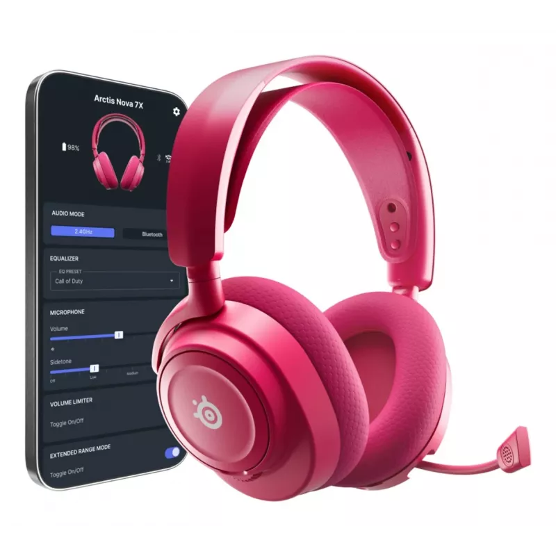 Headset STEELSERIES Arctis Nova 7X Wireless Gen 2 — Kabellos Bluetooth, ohrumschließend, Kopfbügel, 20–20000 Hz, 325 g, Magenta
