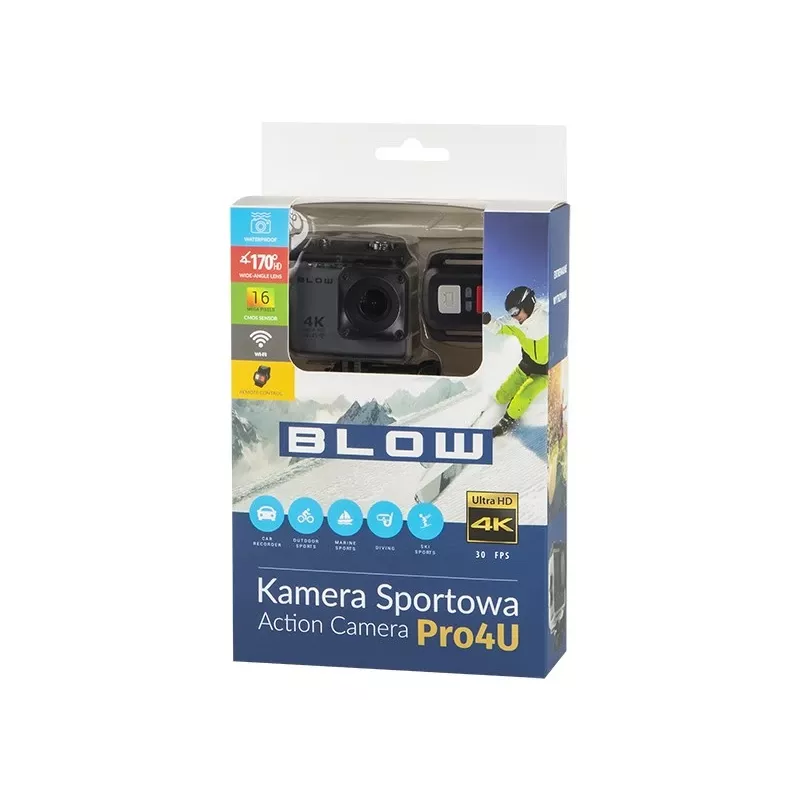 Action-Kamera BLOW 78-538 – 4K Ultra HD, 2-Zoll-Display, 170° Sichtfeld, Wi‑Fi, Bildstabilisator, microSD bis 64 GB