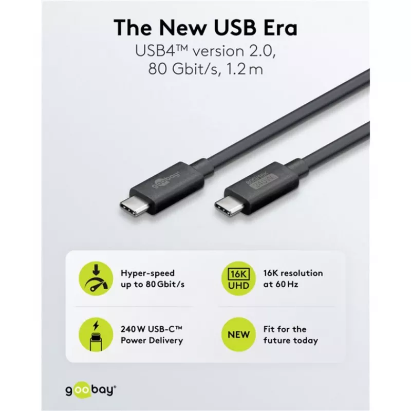USB-C Kabel WENTRONIC USB4 Gen4 1.2m — supports 16k@60Hz and 4K@120Hz