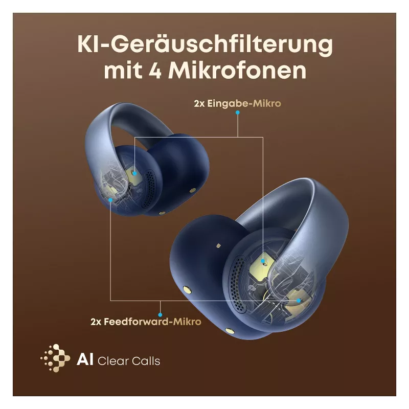 ANKER Soundcore AeroClip Blau Open-Ear Clip-Earbuds Hi-Res Sound LDAC NC IP55 KI-gestützte Telefonate
