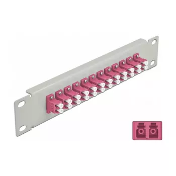 Glasfaser-Patchpanel DeLOCK 10 Zoll 12 Port LC Duplex Violett 1U Grau